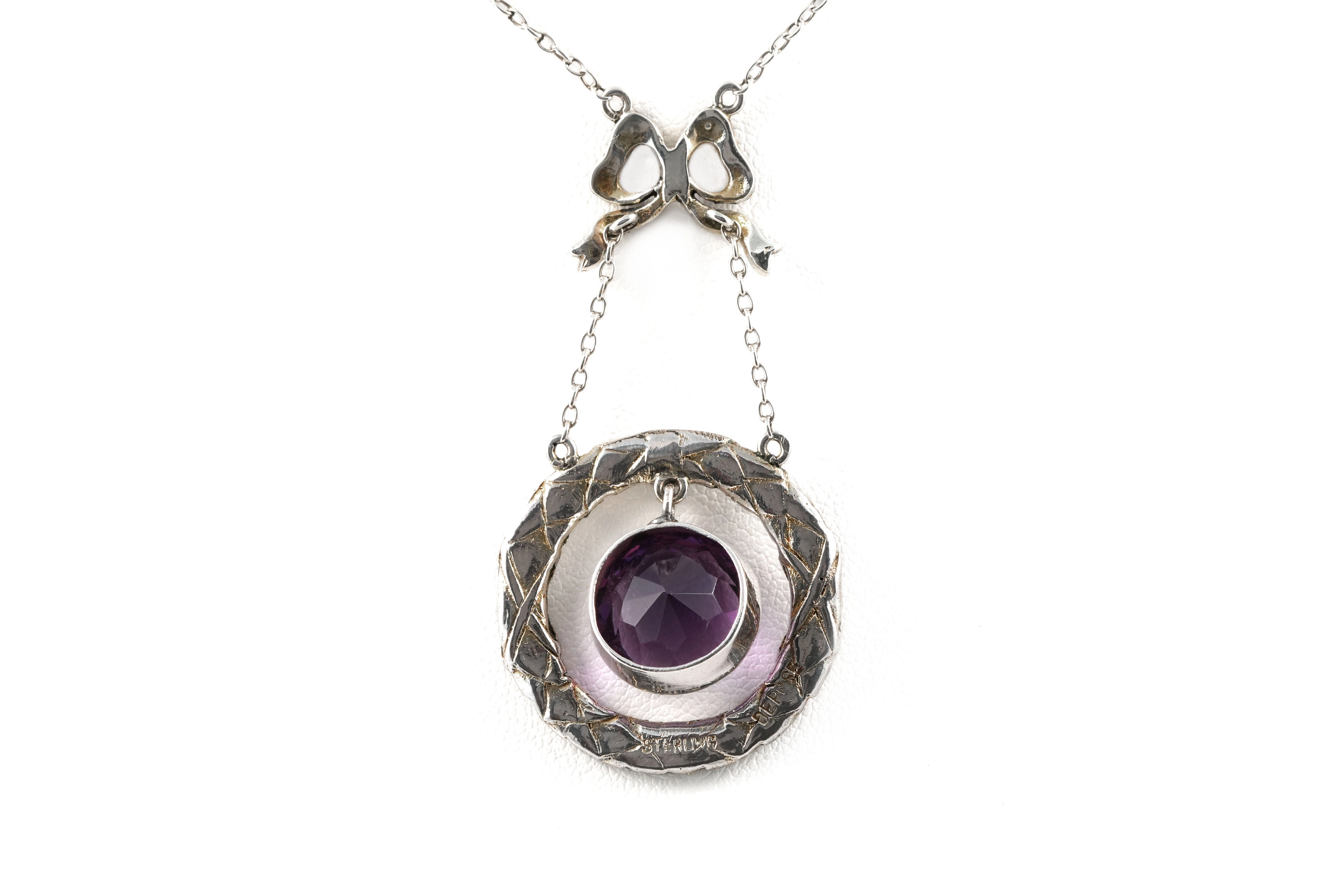 Collier Art Déco en argent 925 serti d'une améthyste, de marcassites et d'émail - - 5