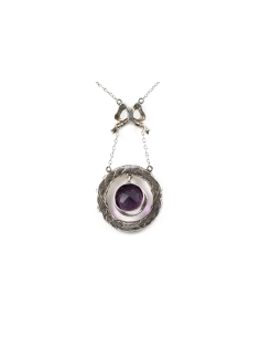 Collier Art Déco en argent 925 serti d'une améthyste, de marcassites et d'émail - - 5