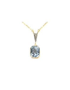 Collier Art Déco en or jaune et blanc 18 carats serti d'une topaze et d'un diamant taille "rose"