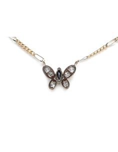 Collier contemporain en or jaune et blanc 18 carats serti d'un saphir et de diamants taille "brillant" (+-0.24 ct)