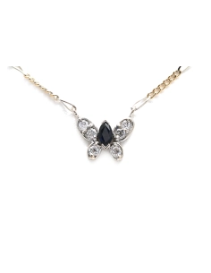 Collier contemporain en or jaune et blanc 18 carats serti d'un saphir et de diamants taille "brillant" (+-0.24 ct)