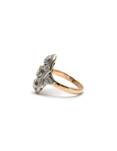 Bague Art Déco en or jaune et blanc 18 carats sertie de diamants taille "brillant" (+-0.55 ct) et taille "8/8"