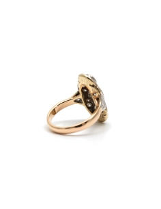 Bague Art Déco en or jaune et blanc 18 carats sertie de diamants taille "brillant" (+-0.55 ct) et taille "8/8"