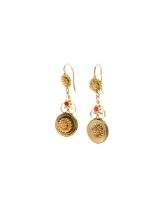 Boucles d'oreilles Art Nouveau en or jaune 18 carats serties de rubis