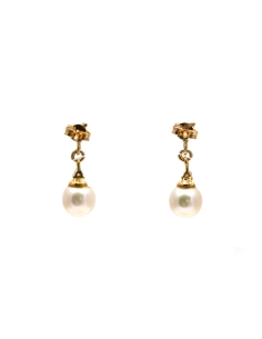 Boucles d'oreilles contemporaines en or jaune 18 carats serties de perles et de diamants taille "brillant" (+- 0.084ct)