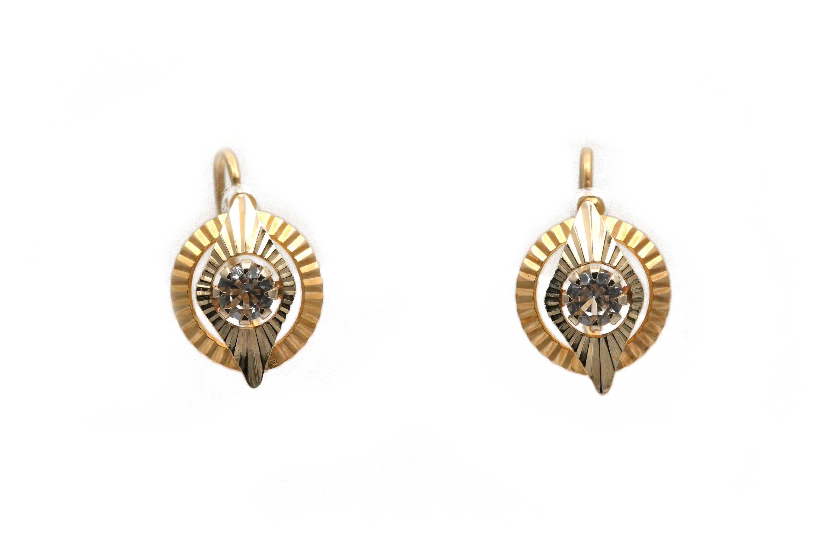 Boucles d'oreilles Art Déco en or jaune 18 carats serties de saphirs de synthèse