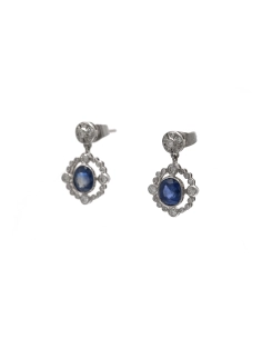 Boucles d'oreilles contemporaines en or blanc 14 carats serties de saphirs et de diamants taille "brillant" (+-0.41 ct)