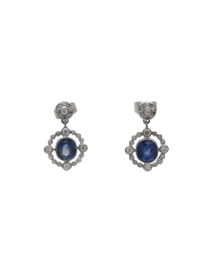Boucles d'oreilles contemporaines en or blanc 14 carats serties de saphirs et de diamants taille "brillant" (+-0.41 ct)
