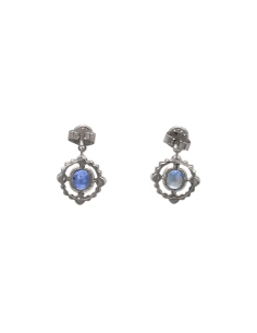 Boucles d'oreilles contemporaines en or blanc 14 carats serties de saphirs et de diamants taille "brillant" (+-0.41 ct)
