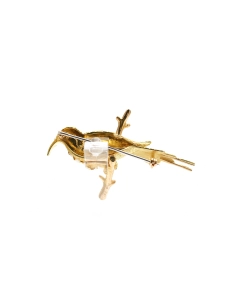 Broche Art Nouveau en or jaune 18 carats sertie de perles et d'un rubis