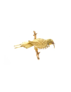 Broche Art Nouveau en or jaune 18 carats sertie de perles et d'un rubis