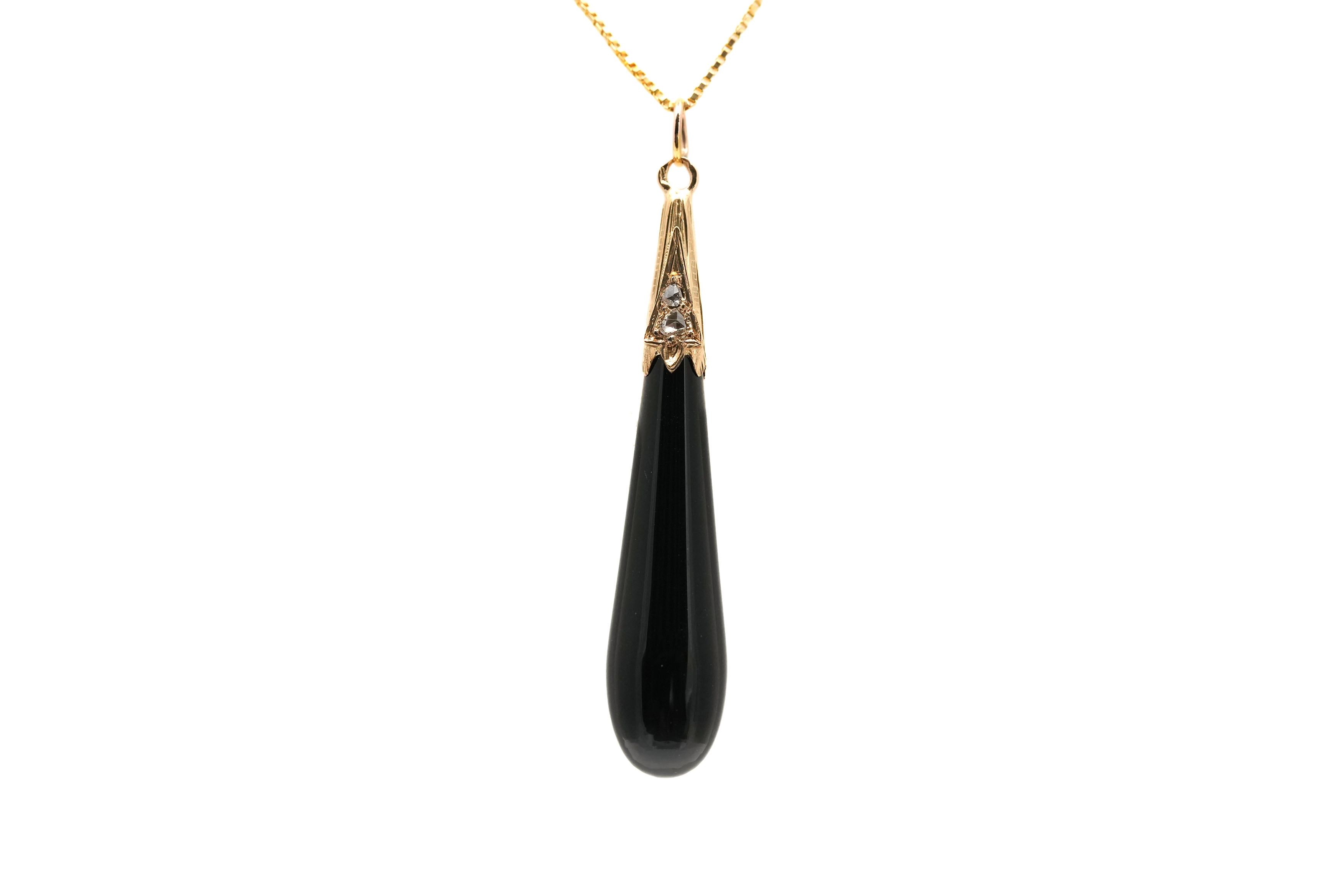 Collier Art Nouveau en or jaune 18 carats serti de diamants taille "rose" et d'une onyx