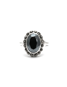 Bague Art Déco en argent sertie d'une hématite et de marcassites