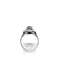 Bague Art Déco en argent 925 sertie d'une onyx et de marcassites