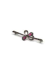 Broche Art Nouveau en argent 925 sertie de rubis de synthèse et de strass