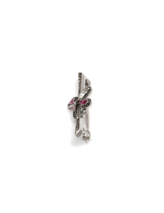 Broche Art Nouveau en argent 925 sertie de rubis de synthèse et de strass