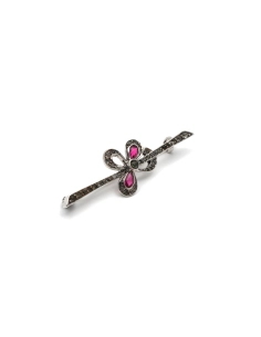 Broche Art Nouveau en argent 925 sertie de rubis de synthèse et de strass