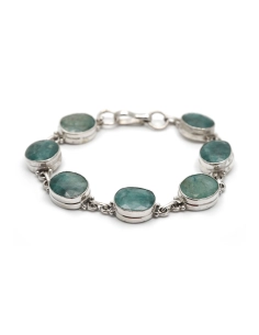 Bracelet contemporain en argent 925 serti d'émeraudes traitées