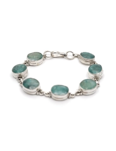 Bracelet contemporain en argent 925 serti d'émeraudes traitées