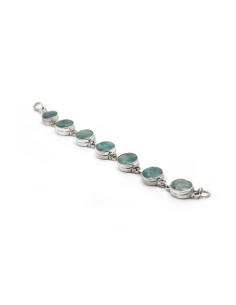 Bracelet contemporain en argent 925 serti d'émeraudes traitées