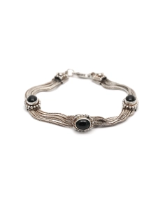 Bracelet contemporain en argent serti d'onyx