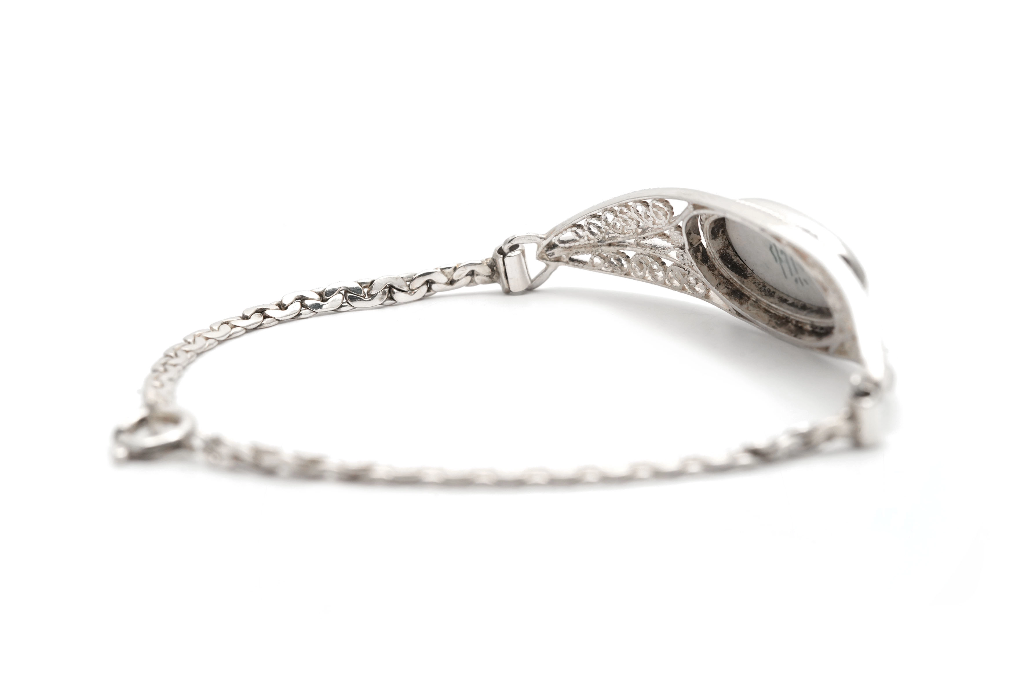 Bracelet Années 50 en argent serti d'une porcelaine
