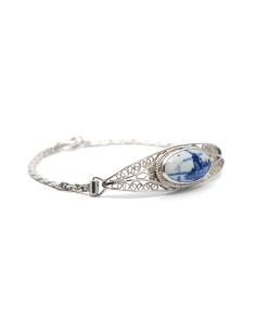 Bracelet Années 50 en argent serti d'une porcelaine
