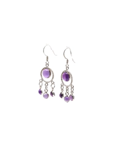 Boucles d'oreilles contemporaines en argent 925 serties d'améthystes