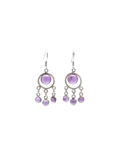 Boucles d'oreilles contemporaines en argent 925 serties d'améthystes