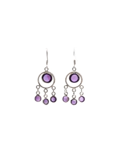 Boucles d'oreilles contemporaines en argent 925 serties d'améthystes