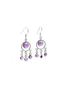 Boucles d'oreilles contemporaines en argent 925 serties d'améthystes