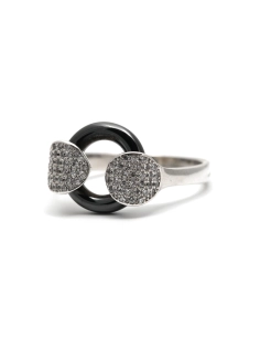 Bague contemporaine en argent 925 sertie de zirconiums et de céramique