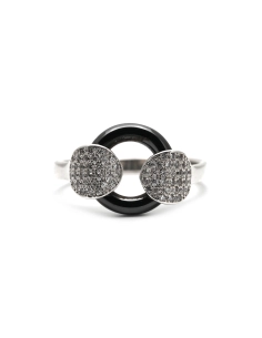 Bague contemporaine en argent 925 sertie de zirconiums et de céramique