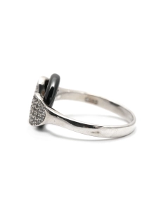 Bague contemporaine en argent 925 sertie de zirconiums et de céramique