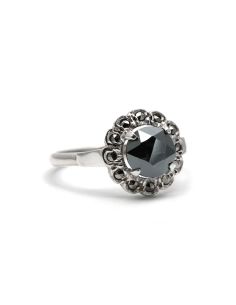 Bague Art Déco en argent 800 sertie d'une hématite et de marcassites