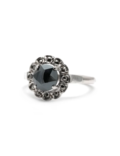 Bague Art Déco en argent 800 sertie d'une hématite et de marcassites