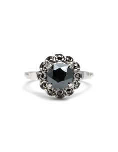 Bague Art Déco en argent 800 sertie d'une hématite et de marcassites
