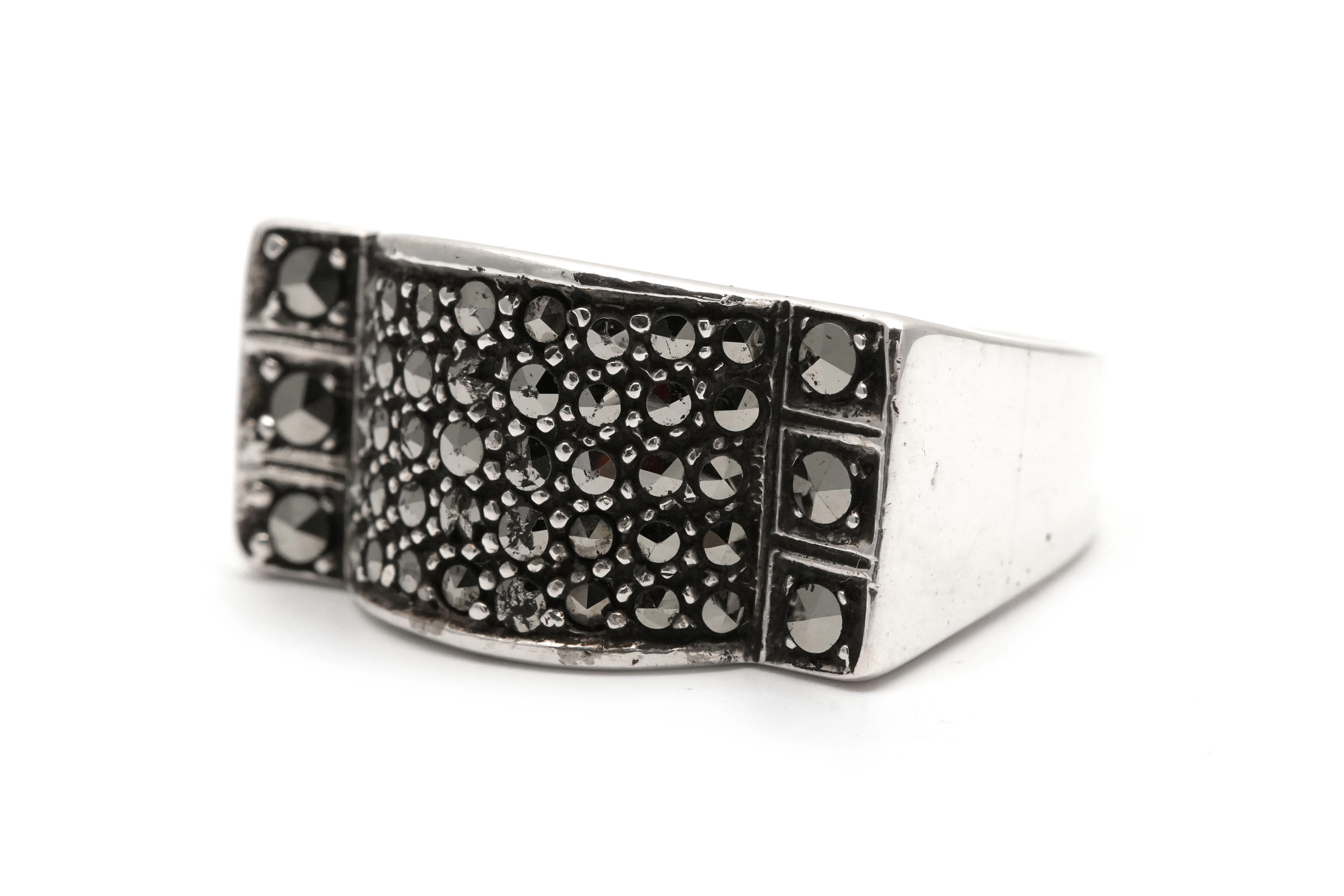 Bague Art Déco en argent 835 sertie de marcassites