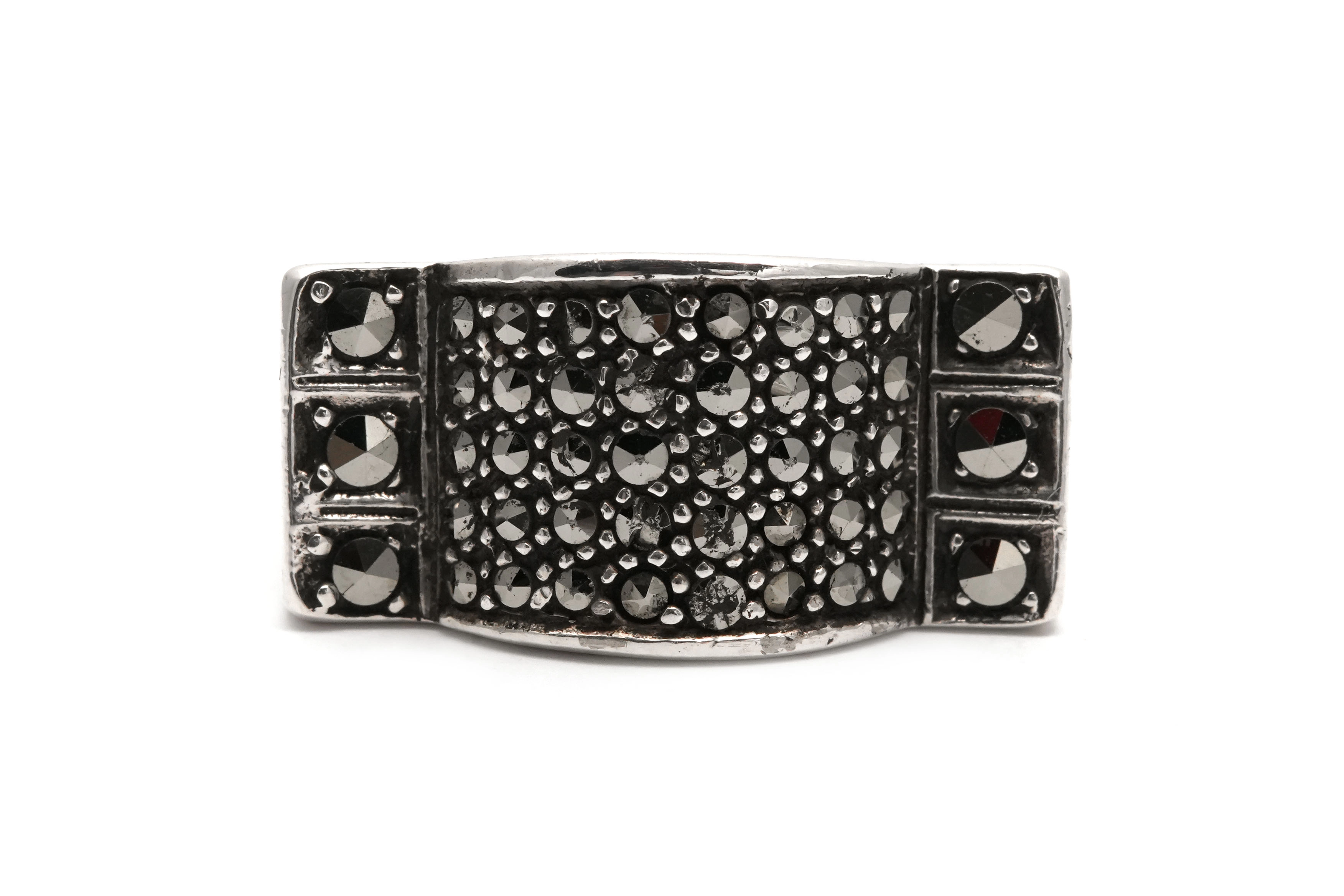 Bague Art Déco en argent 835 sertie de marcassites
