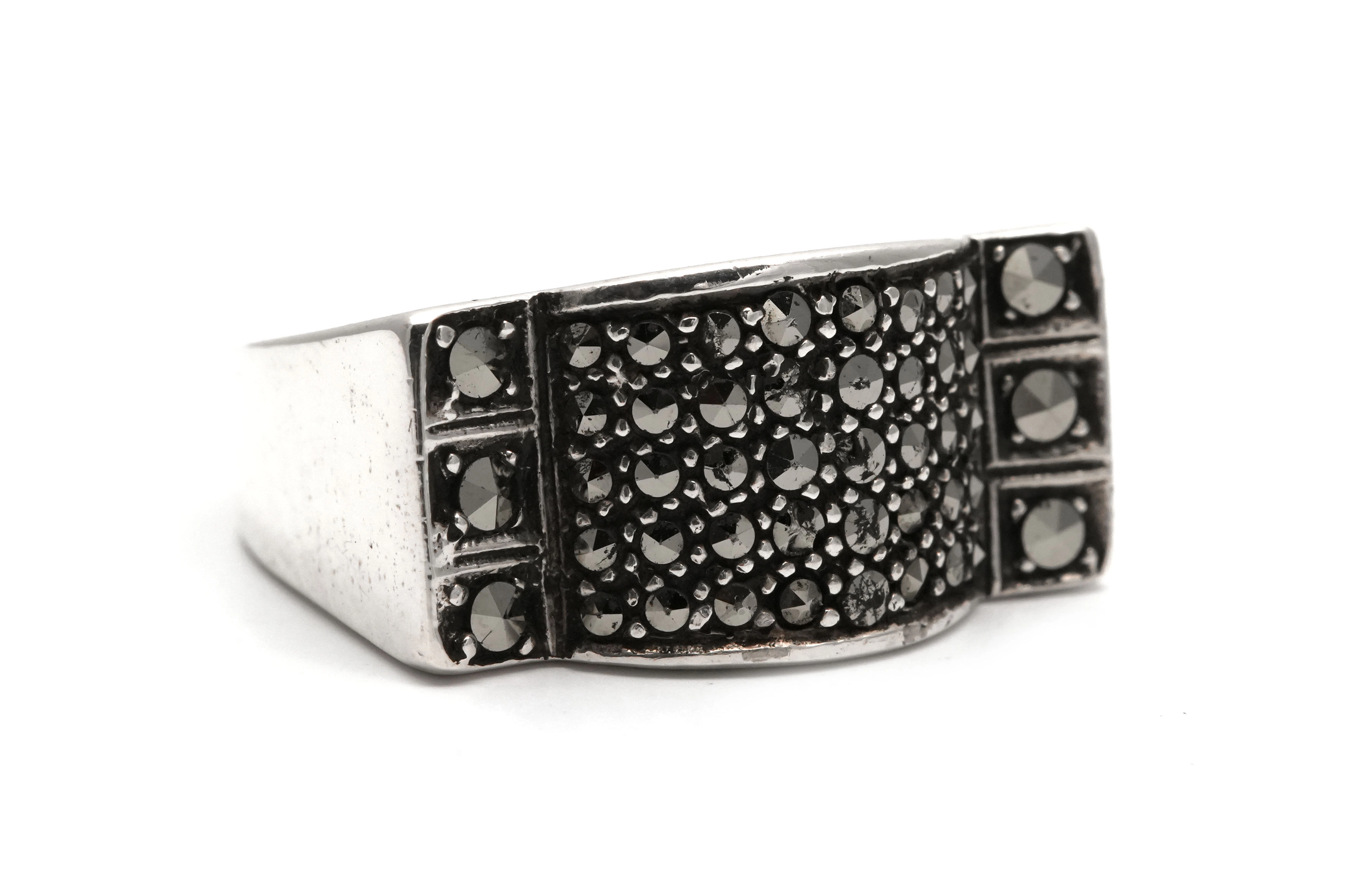 Bague Art Déco en argent 835 sertie de marcassites