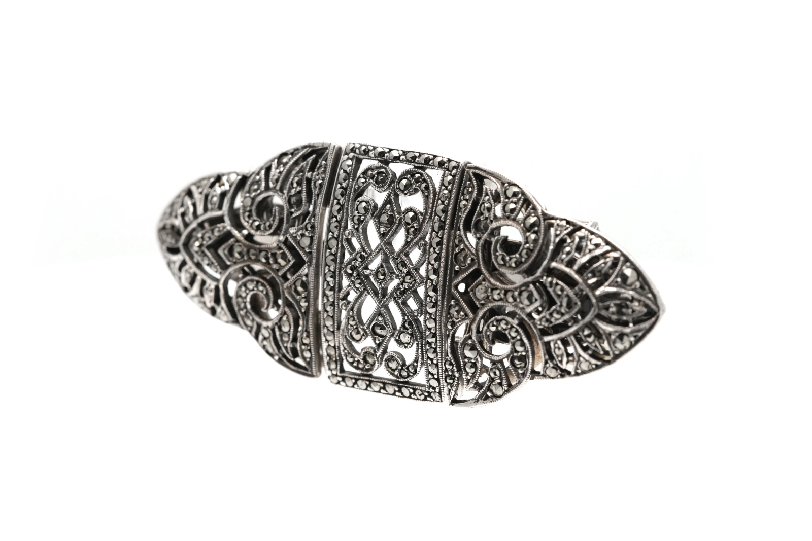 Broche Art Déco en argent sertie de marcassites - - 1