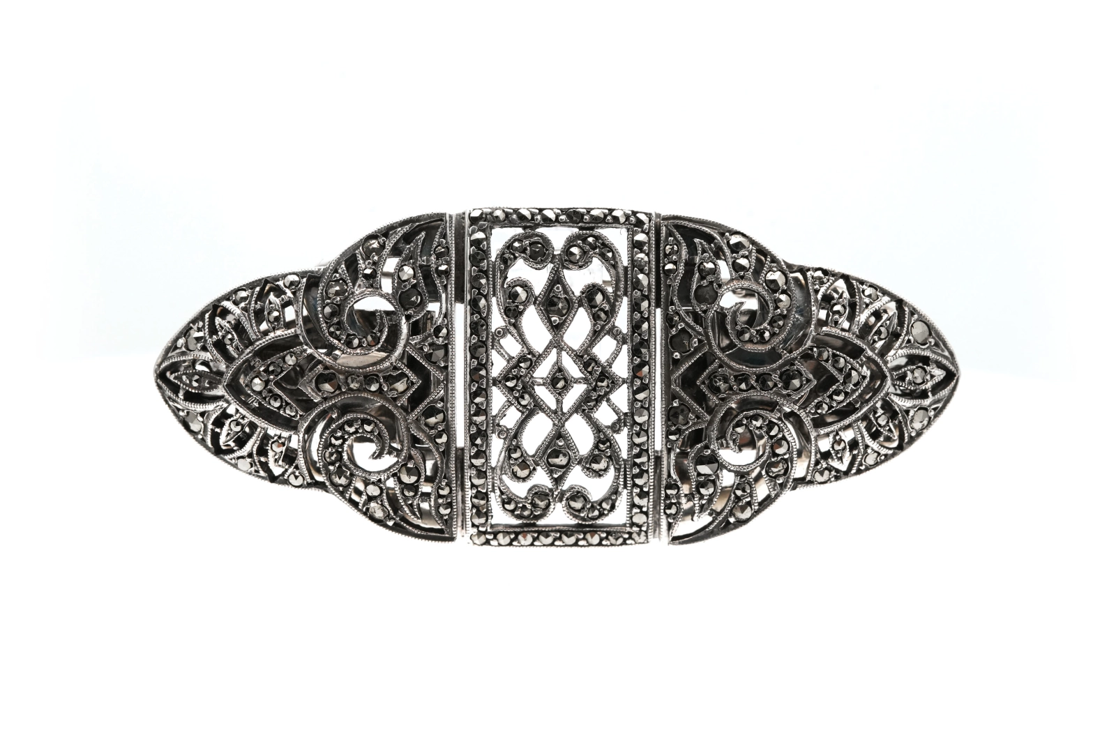 Broche Art Déco en argent sertie de marcassites - - 2