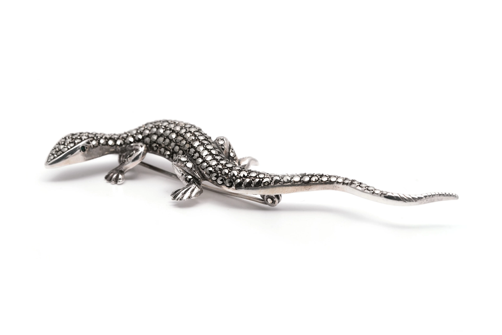 Broche lézard Art Déco en argent 835 sertie de marcassites - - 1