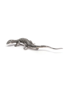 Broche lézard Art Déco en argent 835 sertie de marcassites - - 1