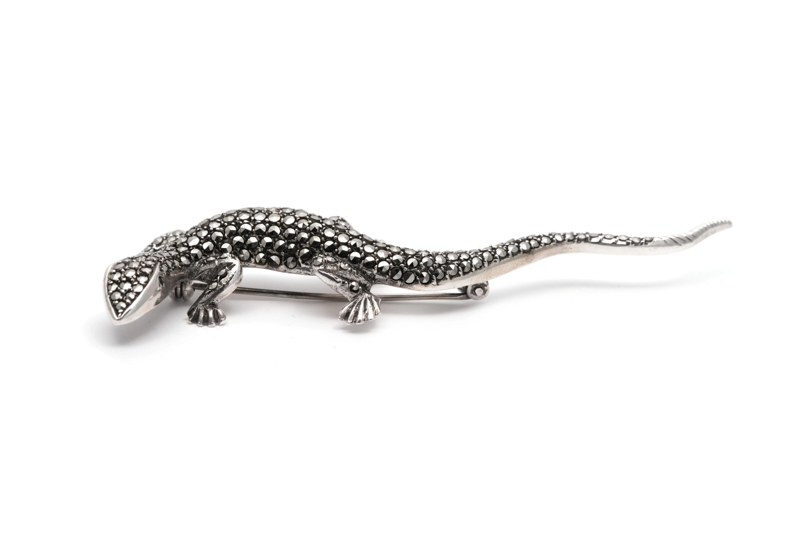 Broche lézard Art Déco en argent 835 sertie de marcassites - - 2