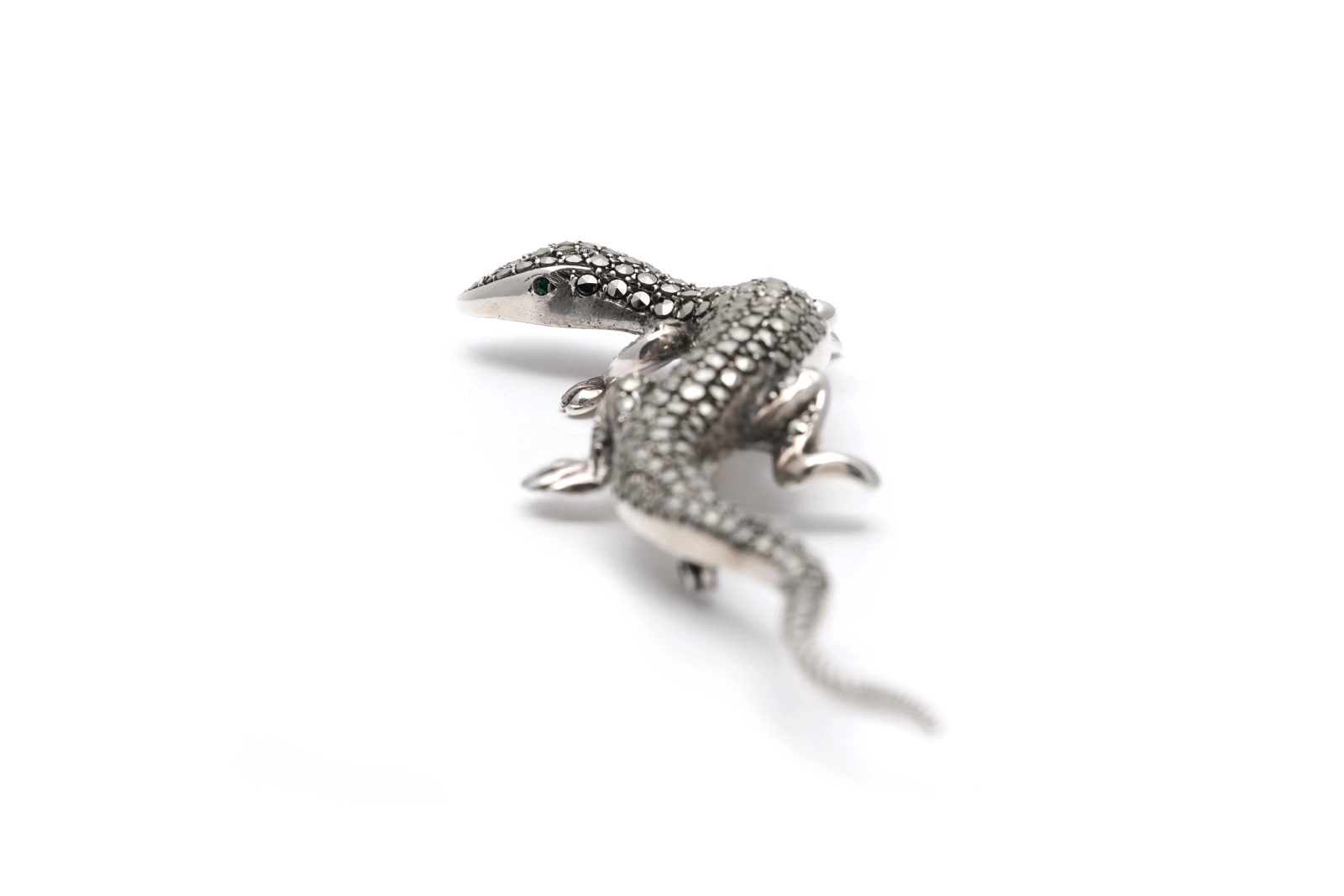 Broche lézard Art Déco en argent 835 sertie de marcassites - - 3