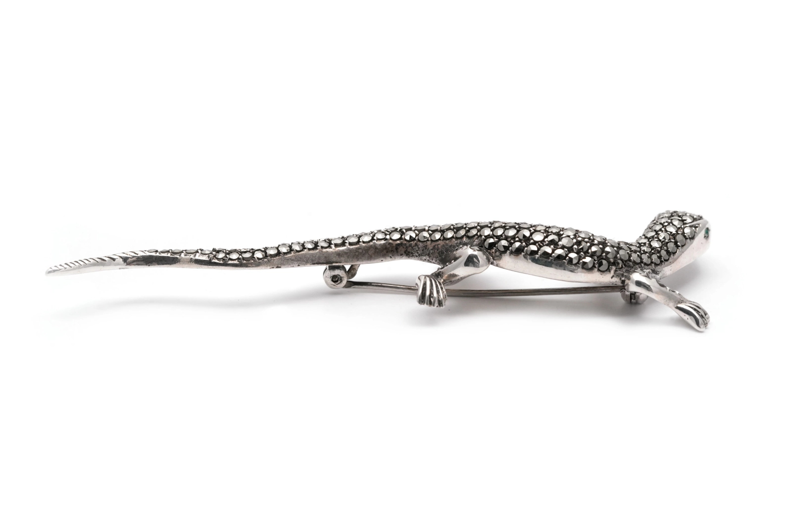 Broche lézard Art Déco en argent 835 sertie de marcassites - - 4