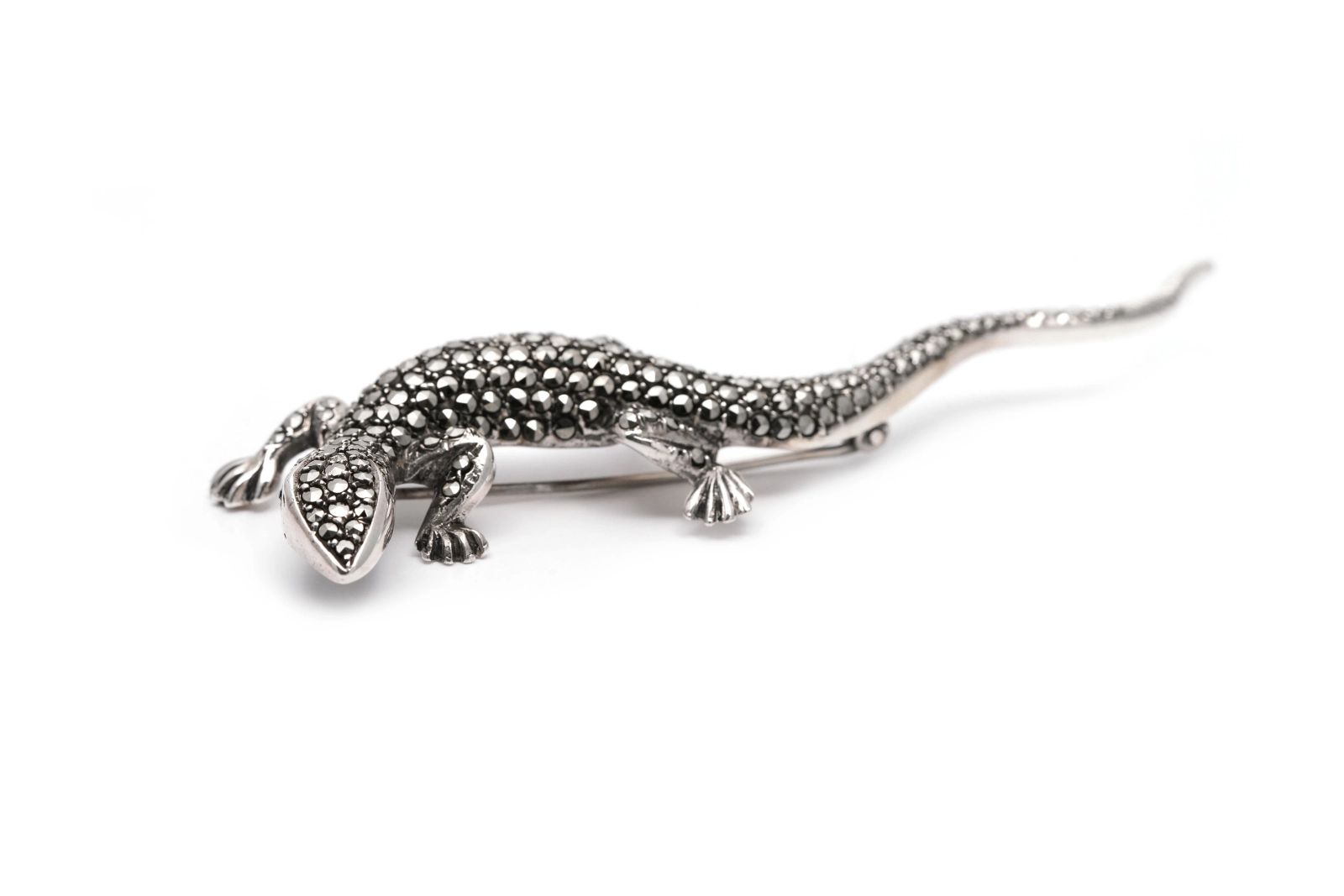 Broche lézard Art Déco en argent 835 sertie de marcassites - - 5