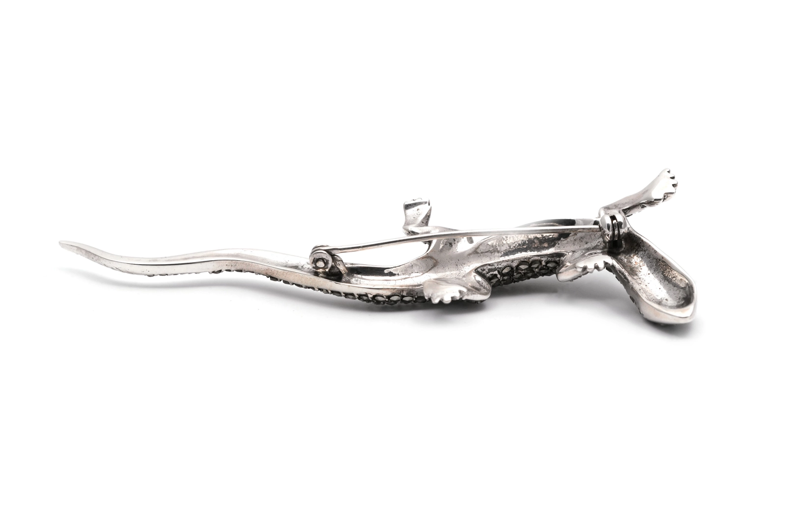 Broche lézard Art Déco en argent 835 sertie de marcassites - - 6