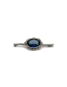 Broche Art Déco en argent sertie d'un saphir de synthèse et de zirconiums - - 1